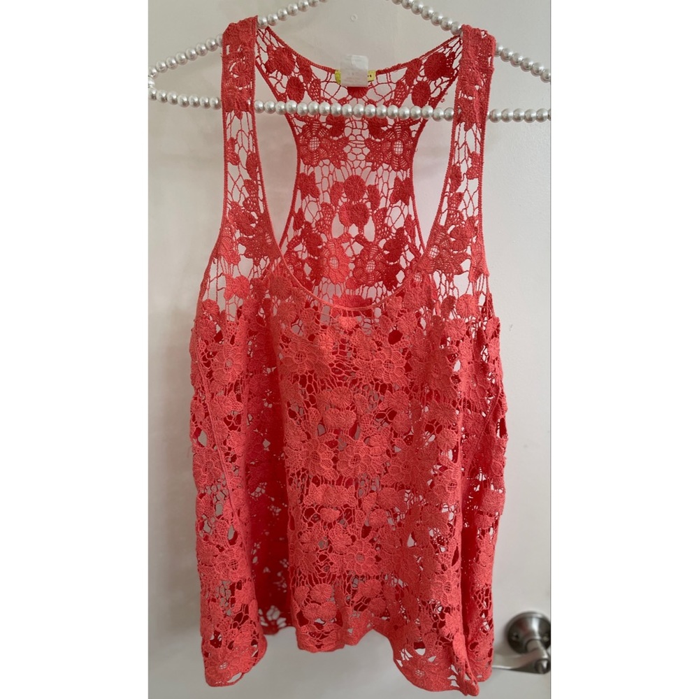 Wild Cat Lace Crochet Orange Coral Tank Top Cami M L